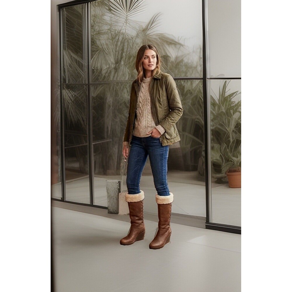UGG Wm 7  Felicity  Genuine Leather  & Sheepskin Shearling Cuff -Mid Calf -Wedge